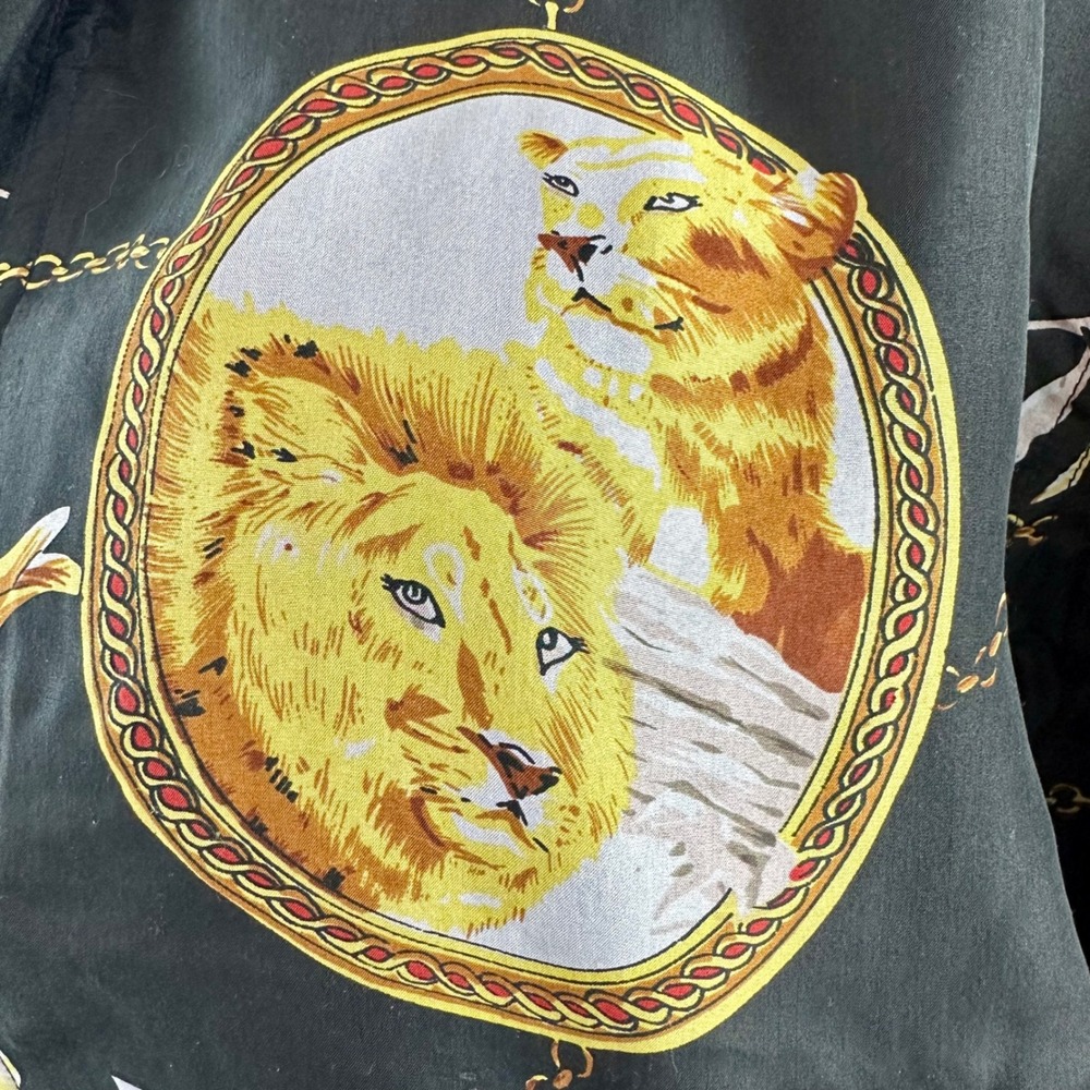 Vintage Silk Lion Print Bomber Jacket 90s Baroque Chain Windbreaker Medium - Picture 3 of 17